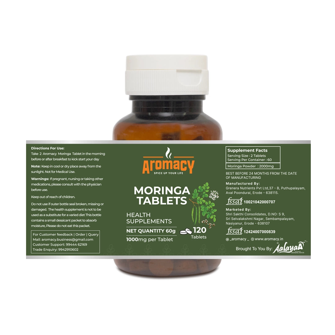 Moringa Tablets 120 Nos | Natural Energy &amp; Immunity Booster | Aromacy