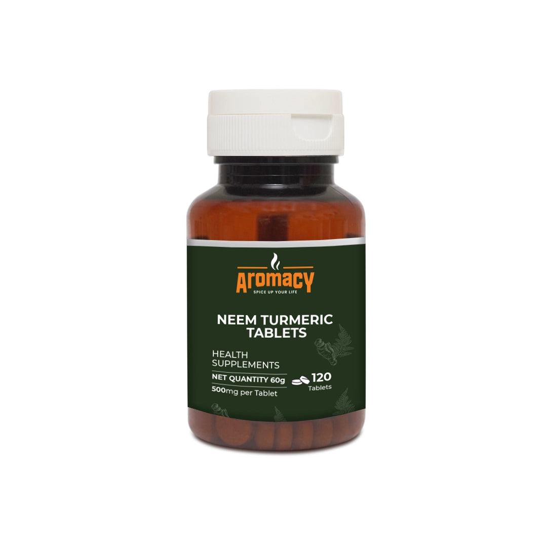 Neem Turmeric Tablets 120 Nos | Herbal Skin & Immunity Support | Aromacy