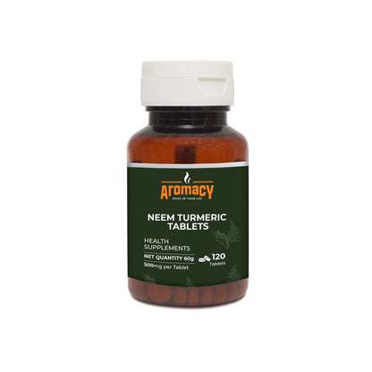 Neem Turmeric Tablets 120 Nos | Herbal Skin & Immunity Support | Aromacy