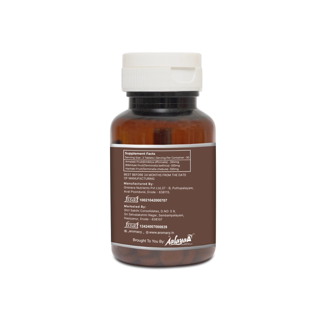 Triphala Tablets 120 Nos | Ayurvedic Digestive & Detox Support | Aromacy