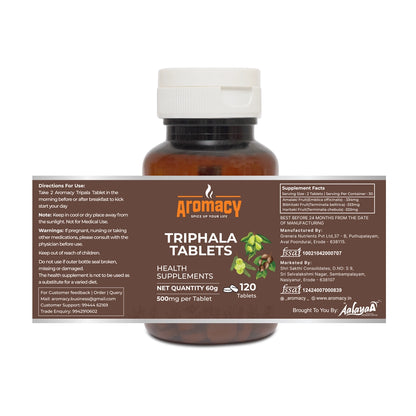 Triphala Tablets 120 Nos | Ayurvedic Digestive & Detox Support | Aromacy