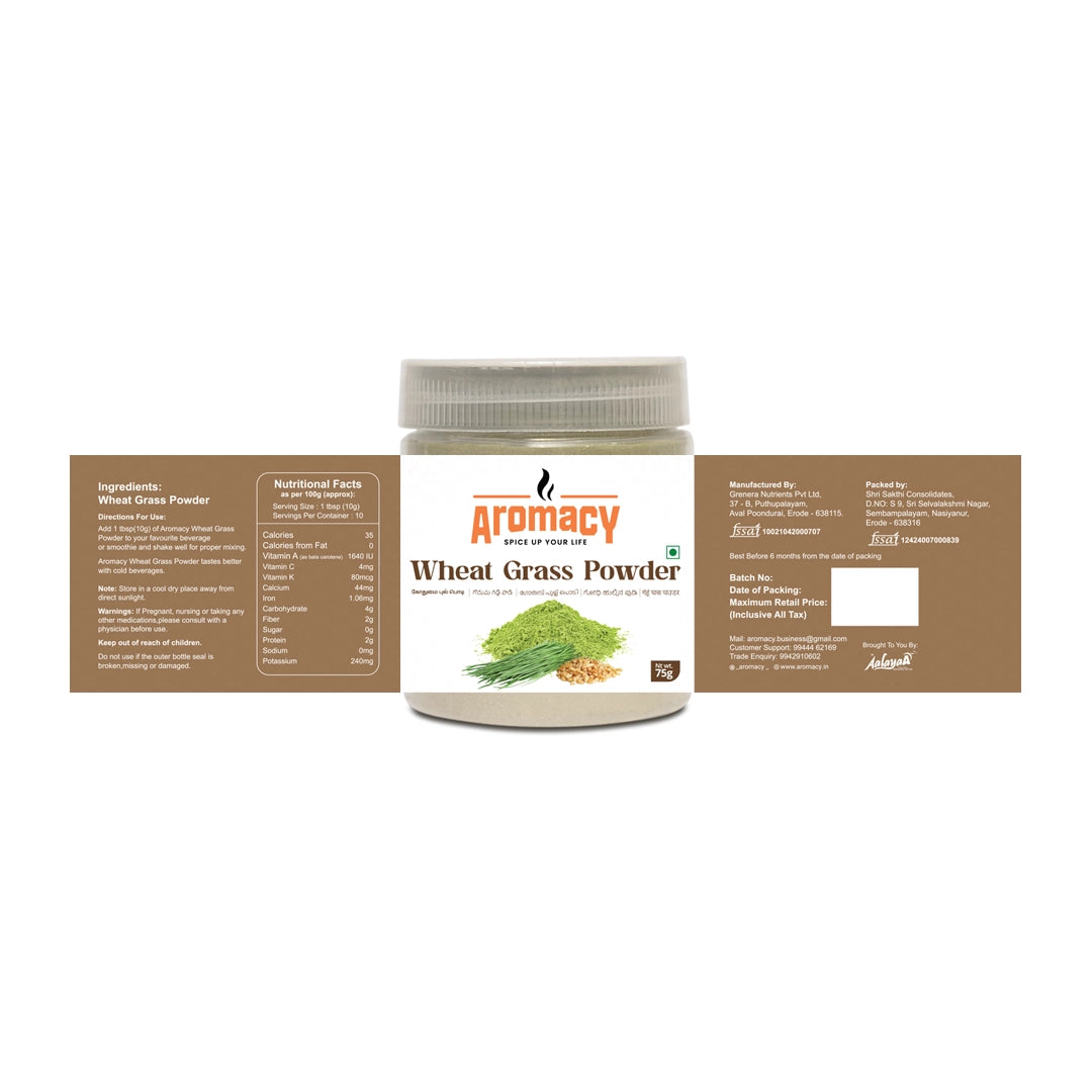 Wheatgrass Powder 75g | Natural Detox & Energy Superfood | Aromacy